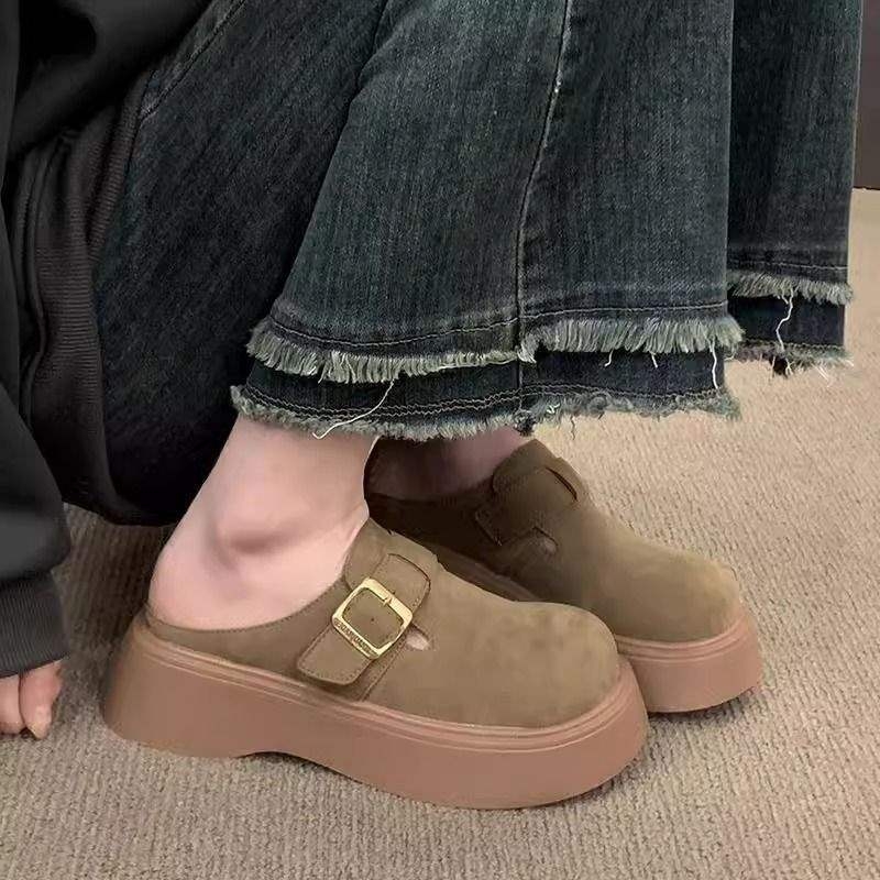 Slip-On mule s debelim đonom za povećanje visine | PU gornji dio, pjenasti đon, lagane, protuklizne, proljeće 2024, ležerni stil