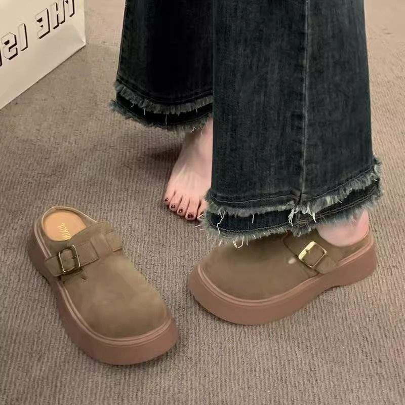 Slip-On mule s debelim đonom za povećanje visine | PU gornji dio, pjenasti đon, lagane, protuklizne, proljeće 2024, ležerni stil