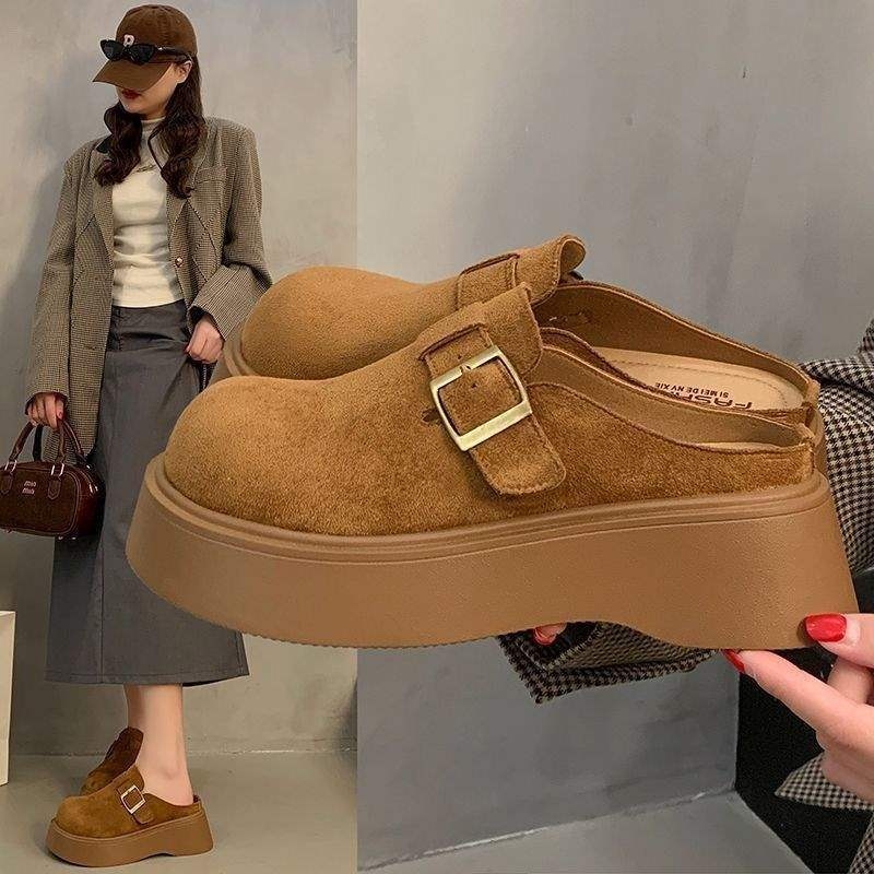 Slip-On mule s debelim đonom za povećanje visine | PU gornji dio, pjenasti đon, lagane, protuklizne, proljeće 2024, ležerni stil