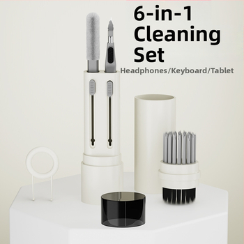 SYT-05 Έξι-σε-Ένα Καθαριστικό Στυλό για Ακουστικά — Καθολικό καθαριστικό εργαλείο για AirPods, κινητά τηλέφωνα και πληκτρολόγια; Πλαστικό σώμα; Βάρος 42 g; Λογότυπο με λέιζερ