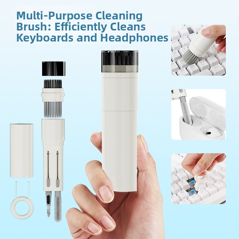 SYT-05 Šesť v jednom Čistiace Pero pre Slúchadlá — Univerzálny čistiaci nástroj pre AirPods, telefóny a klávesnicu; Plastové telo; Hmotnosť 42 g; Laserové gravírovanie loga