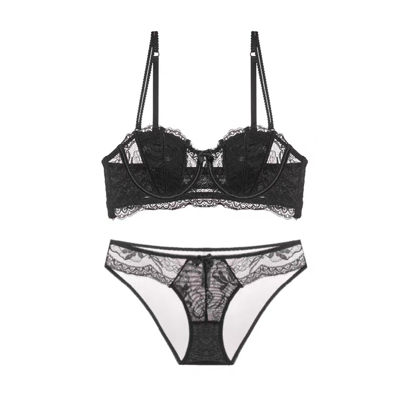 Čipkový push-up set podprsenky pre malé prsia, košíček 1/2, ultratenké tvarované košíčky, tvarovanie chrbta