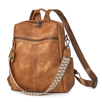 Дамска раница в корейски стил, PU материал, пролет 2025, ципово отваряне, джоб за лаптоп и джоб за камера