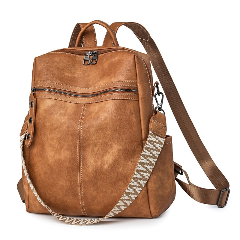 Дамска раница в корейски стил, PU материал, пролет 2025, ципово отваряне, джоб за лаптоп и джоб за камера