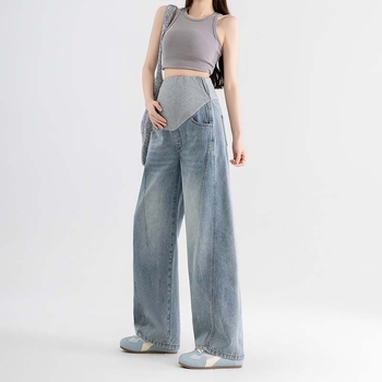 Traperice za trudnice od denima, slobodan kroj, duljina Nine-point, podrška trbuhu, 70–80% pamuk