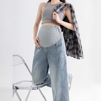 Traperice za trudnice od denima, slobodan kroj, duljina Nine-point, podrška trbuhu, 70–80% pamuk
