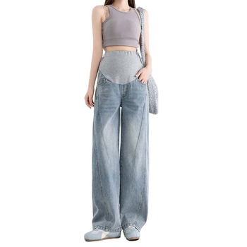 Traperice za trudnice od denima, slobodan kroj, duljina Nine-point, podrška trbuhu, 70–80% pamuk