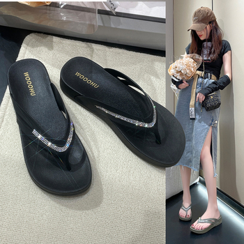 Ženske sandale na klinu s remenčićima s rhinestones i klipsama za prste (Gornji dio: PVC; Gornja podloga: PVC; Stil: retro; Značka: Gao meilun wooohu)