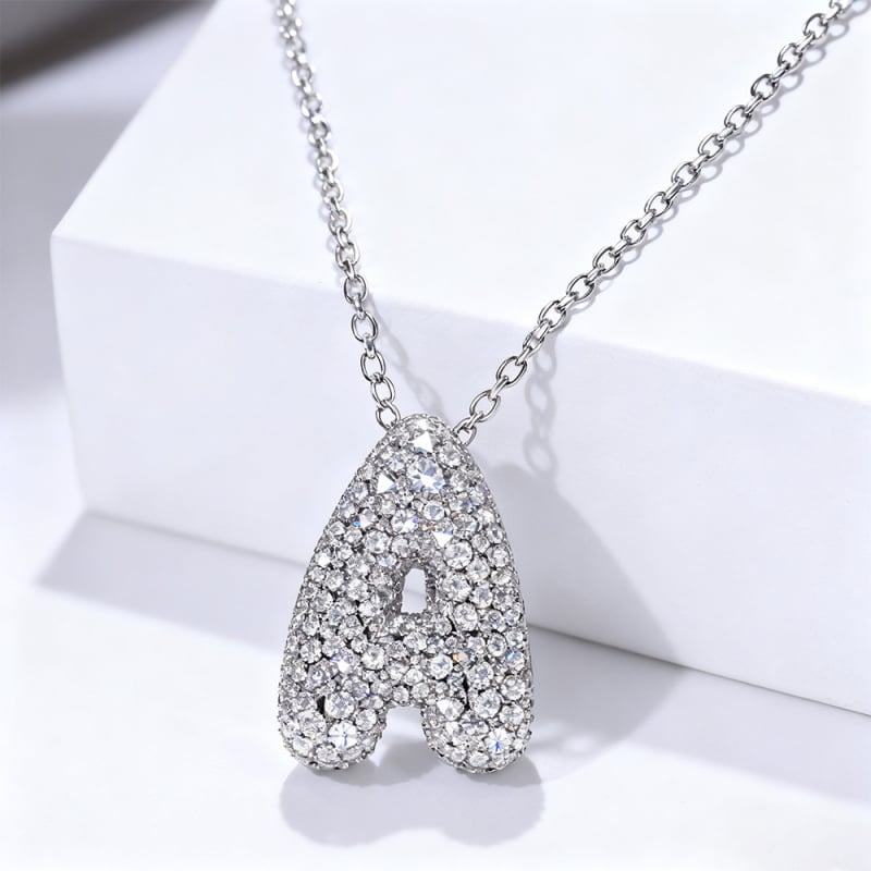 Огърлица от моисанит с висулка буква А, блестяща верига, стил лукс