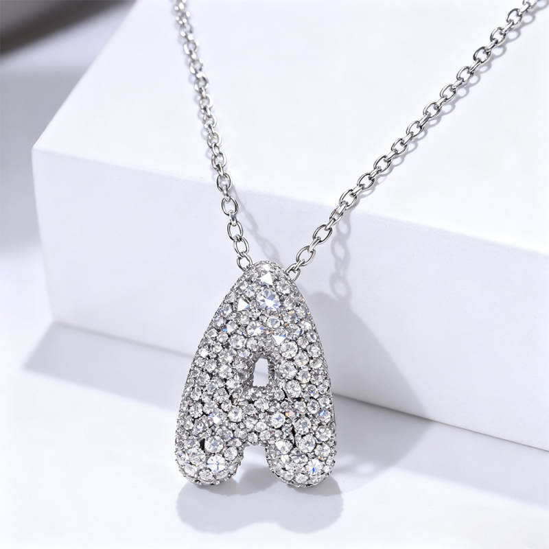 Огърлица от моисанит с висулка буква А, блестяща верига, стил лукс