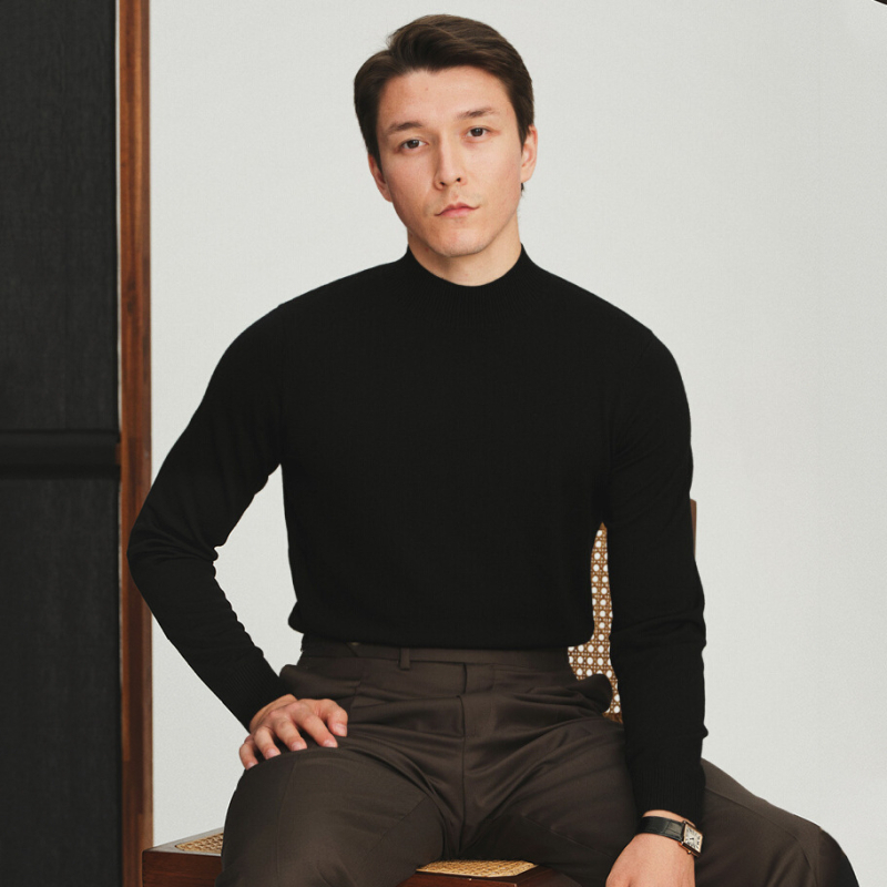 Ανδρικό πλεκτό πουλόβερ από 100% μαλλί, πλένεται στο πλυντήριο, παχύ για τον χειμώνα, στρογγυλό λαιμό, μακριά μανίκια