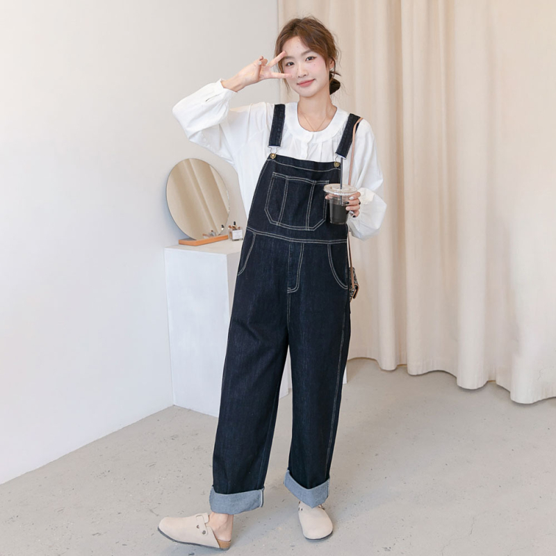 Trudničke traperice s naramenicama, široki kroj, 70-80% pamuka, prozračan, srednje debljine