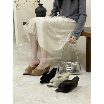 Puhaste papuče s kliničkim potpeticama i uskim vrhom — Korejska verzija; gornji i unutarnji materijal: super fiber; proljeće 2025