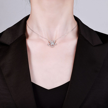 Огърлица от 925 сребро с Moissanite — кух медальон със слънчоглед и камелия, многослоен синджир, дължина 41–50 см, лек луксозен стил