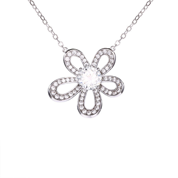 Огърлица от 925 сребро с Moissanite — кух медальон със слънчоглед и камелия, многослоен синджир, дължина 41–50 см, лек луксозен стил