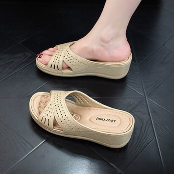 Solviemi ženske papuče s debelim potplatom - gornji PU, PVC potplat, okrugla špička, ljeto 2025