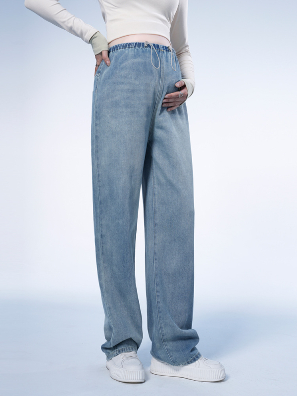 MASANON Trudničke traperice – prozračni pamuk 80–90%, labav kroj, dugačke hlače za proljeće