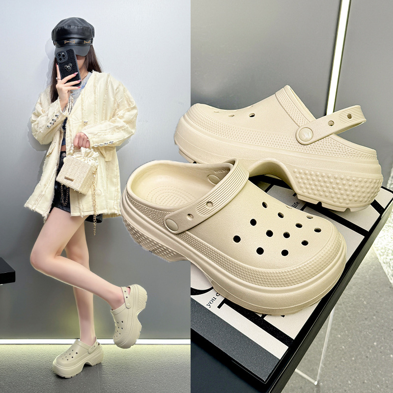 Ženske Crocs-stil EVA papuče s zatvorenim prstom, prozračan gornji dio, protuklizna debela potplat, visina pete 8,5 cm