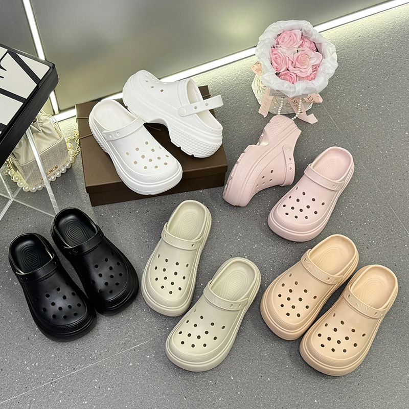 Ženske Crocs-stil EVA papuče s zatvorenim prstom, prozračan gornji dio, protuklizna debela potplat, visina pete 8,5 cm