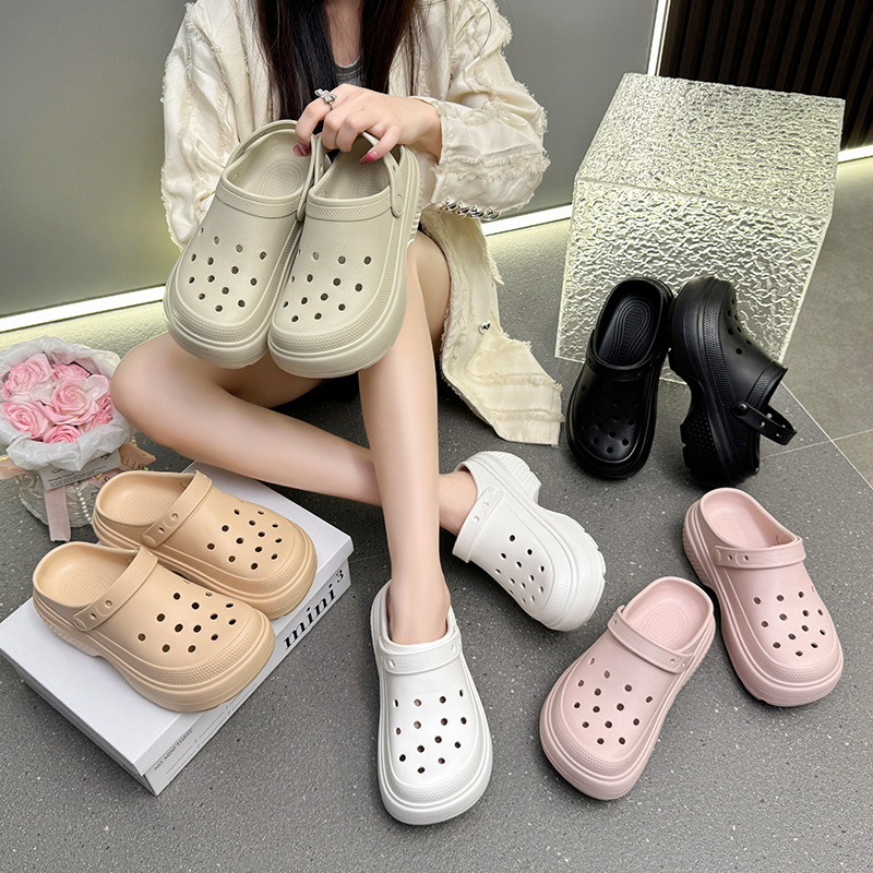 Ženske Crocs-stil EVA papuče s zatvorenim prstom, prozračan gornji dio, protuklizna debela potplat, visina pete 8,5 cm