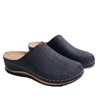 Papuče s zatvorenim prstom i izvezenim dizajnom, debela gumena potplata, PU gornji dio i PU podstava