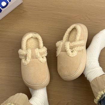 Ženske plišane papuče Slip-On, za nošenje na otvorenom, EVA potplat, okrugli vrh, sladak stil