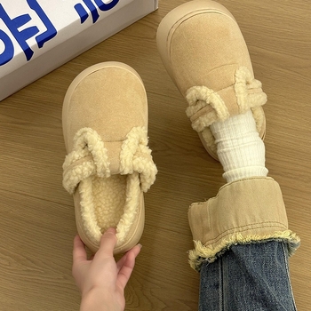 Ženske plišane papuče Slip-On, za nošenje na otvorenom, EVA potplat, okrugli vrh, sladak stil