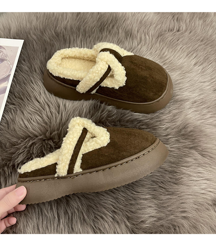 Ženske plišane papuče Slip-On, za nošenje na otvorenom, EVA potplat, okrugli vrh, sladak stil