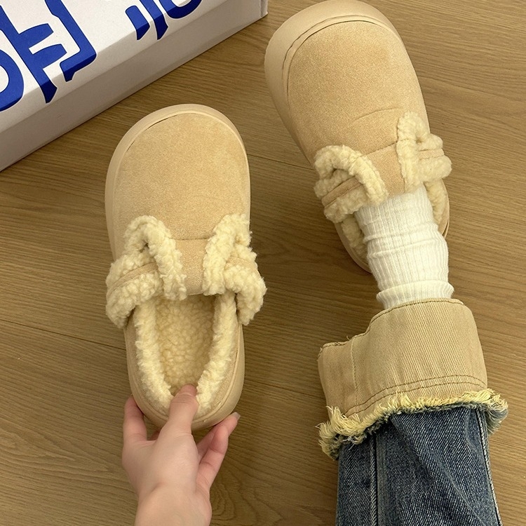 Ženske plišane papuče Slip-On, za nošenje na otvorenom, EVA potplat, okrugli vrh, sladak stil