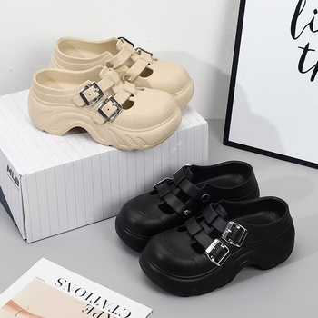 Ženske perforirane sandale s debelim EVA đonom, zatvorenim prstom, slip-on s jednom trakom, visina đona 3–8 cm