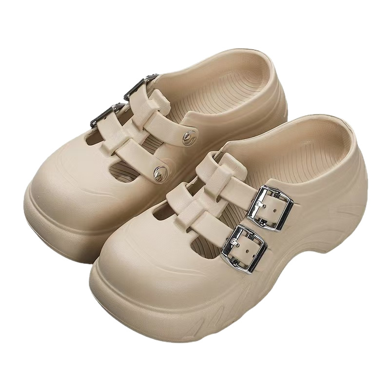 Ženske perforirane sandale s debelim EVA đonom, zatvorenim prstom, slip-on s jednom trakom, visina đona 3–8 cm