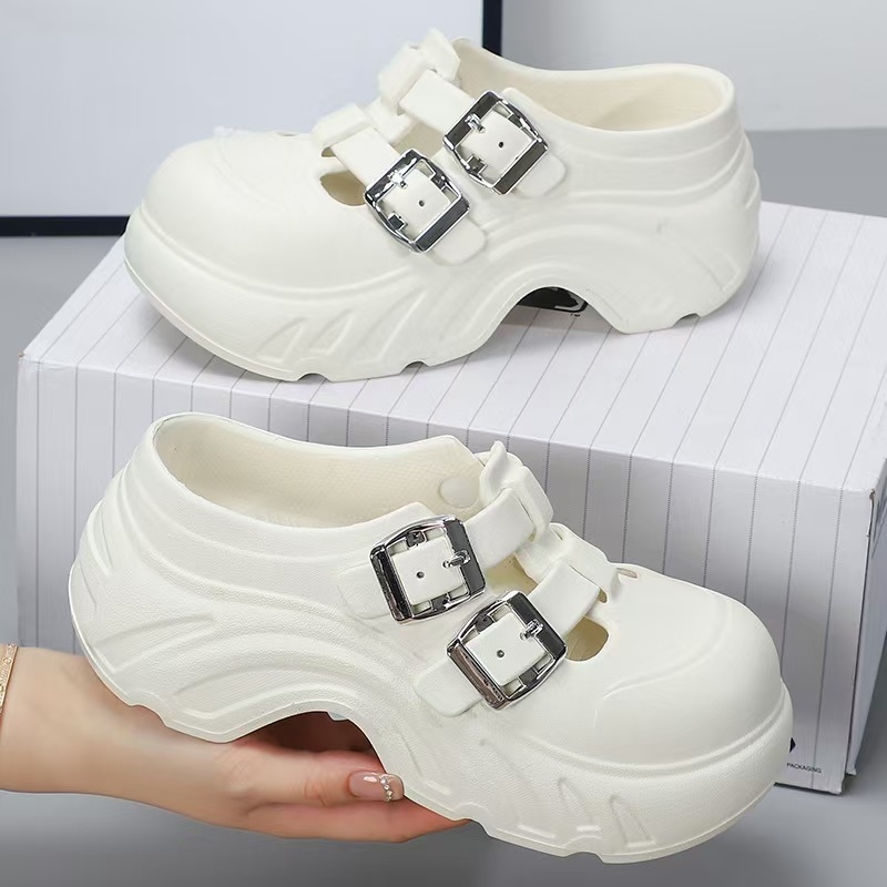 Ženske perforirane sandale s debelim EVA đonom, zatvorenim prstom, slip-on s jednom trakom, visina đona 3–8 cm