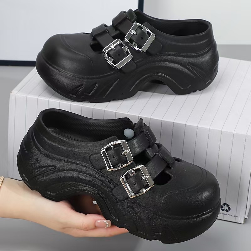 Ženske perforirane sandale s debelim EVA đonom, zatvorenim prstom, slip-on s jednom trakom, visina đona 3–8 cm