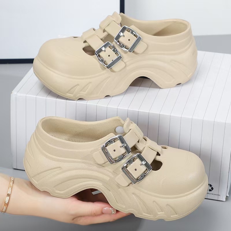 Ženske perforirane sandale s debelim EVA đonom, zatvorenim prstom, slip-on s jednom trakom, visina đona 3–8 cm