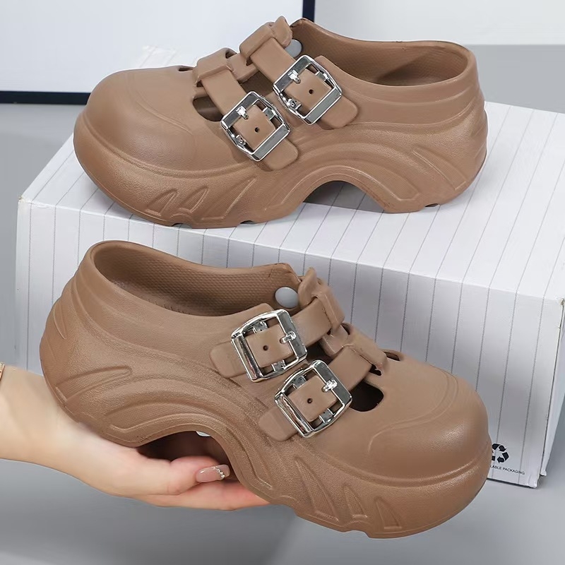 Ženske perforirane sandale s debelim EVA đonom, zatvorenim prstom, slip-on s jednom trakom, visina đona 3–8 cm