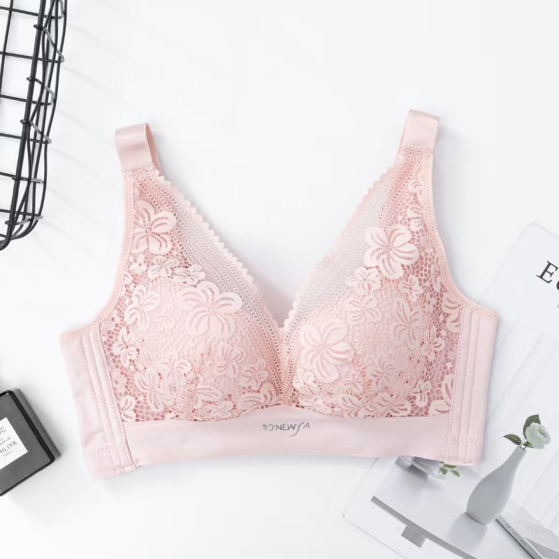 Безжичен сутиен с 3/4 чашки, тънки формовани чашки, без метална подпора, фиксирани двойни презрамки, закопчаване отзад с четири реда куки