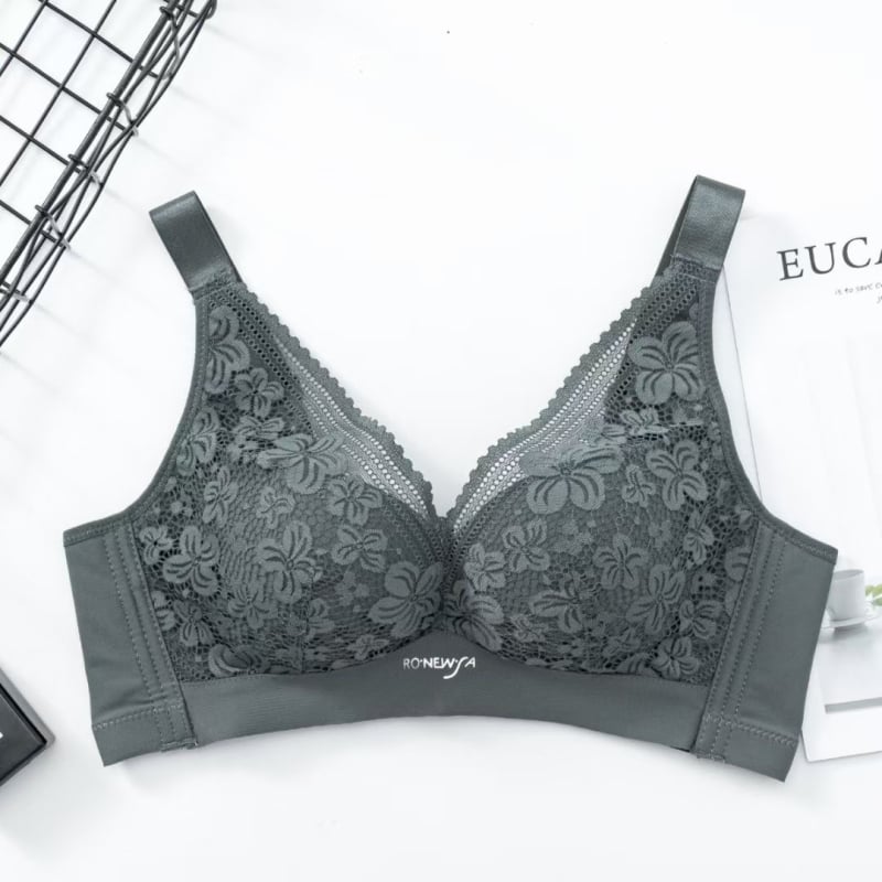 Безжичен сутиен с 3/4 чашки, тънки формовани чашки, без метална подпора, фиксирани двойни презрамки, закопчаване отзад с четири реда куки