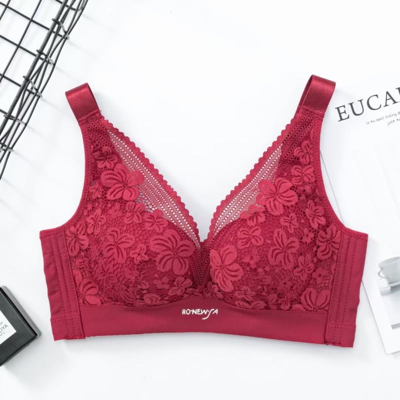 Безжичен сутиен с 3/4 чашки, тънки формовани чашки, без метална подпора, фиксирани двойни презрамки, закопчаване отзад с четири реда куки