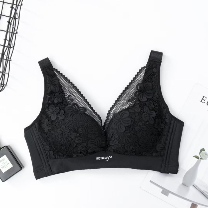 Безжичен сутиен с 3/4 чашки, тънки формовани чашки, без метална подпора, фиксирани двойни презрамки, закопчаване отзад с четири реда куки