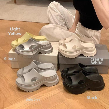 Женски EVA плажни джапанки, 7 см дебела подметка, ултра меки, луксозен летен стил за ваканционни дни, кръгъл нос, без подплата — пролет 2025