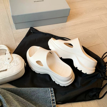 Женски EVA плажни джапанки, 7 см дебела подметка, ултра меки, луксозен летен стил за ваканционни дни, кръгъл нос, без подплата — пролет 2025