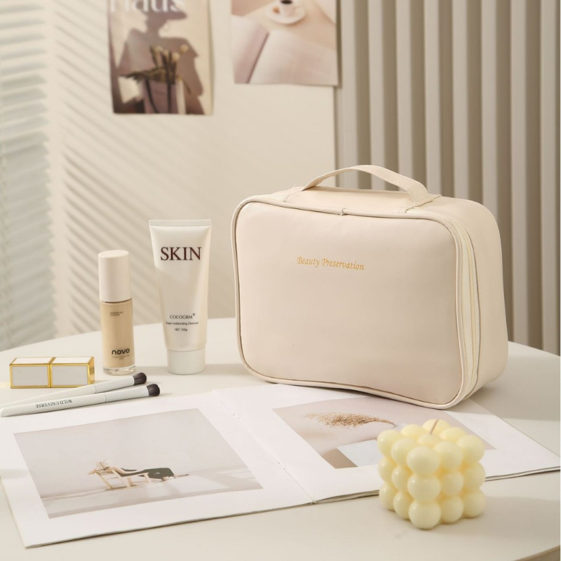 Levehető sminktáska, kocka alak, PU anyag, többfunkciós utazáshoz