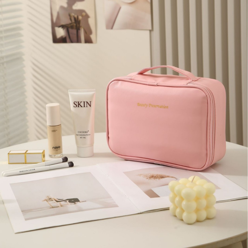Levehető sminktáska, kocka alak, PU anyag, többfunkciós utazáshoz