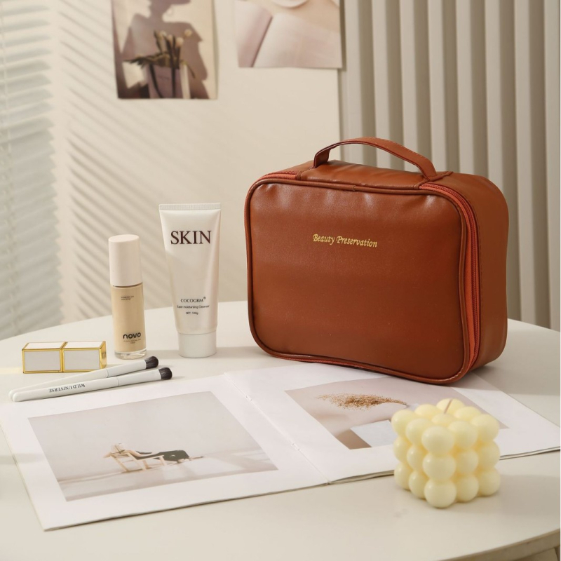 Levehető sminktáska, kocka alak, PU anyag, többfunkciós utazáshoz
