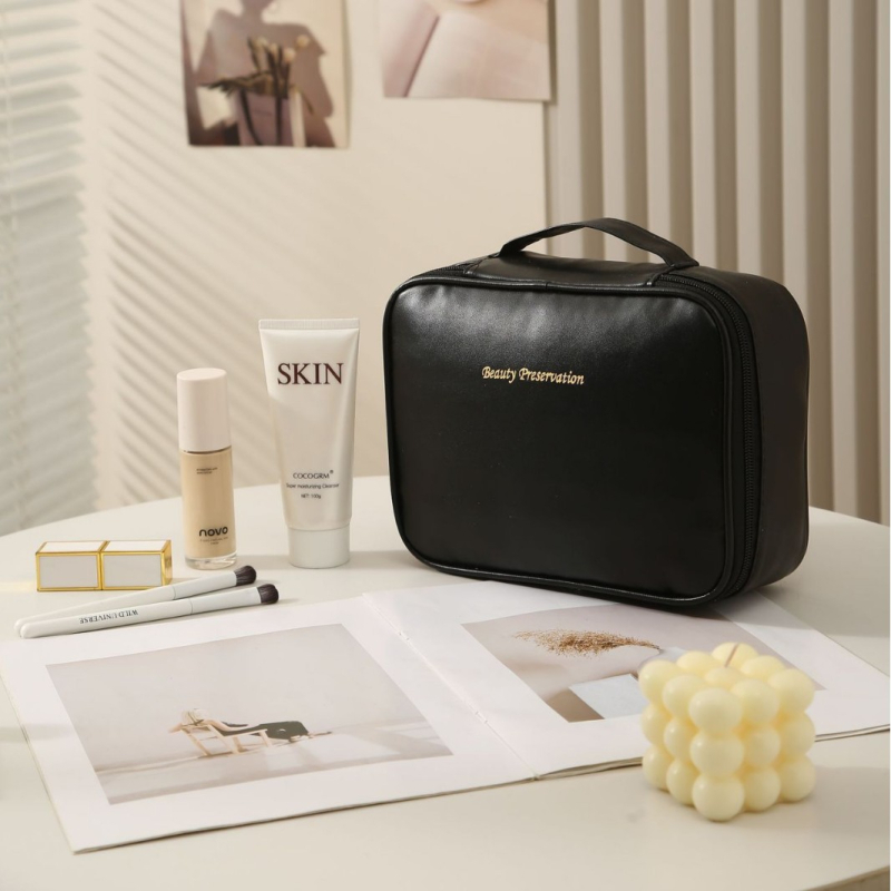Levehető sminktáska, kocka alak, PU anyag, többfunkciós utazáshoz