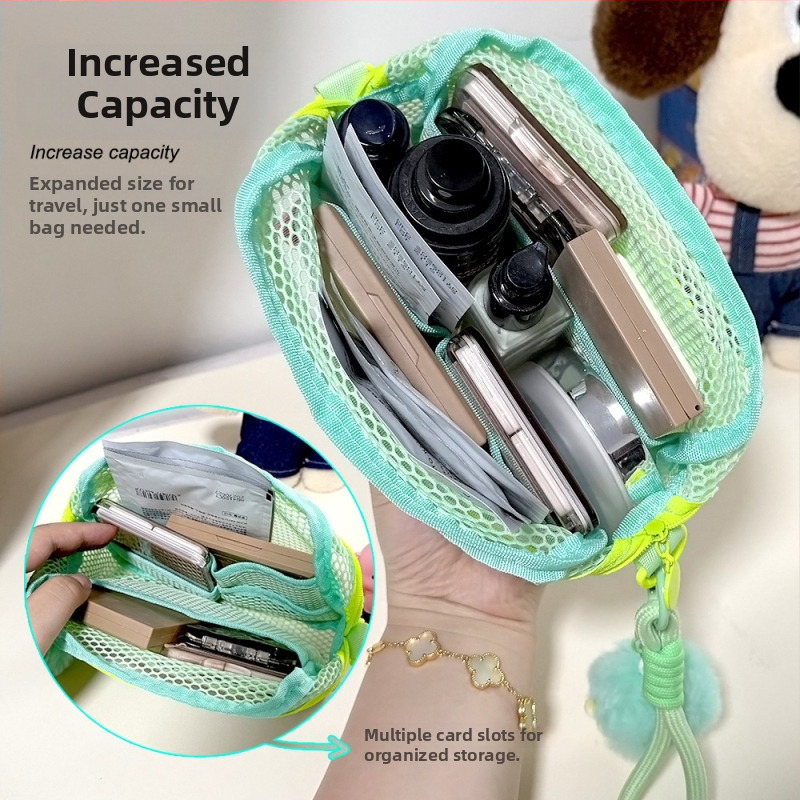 APKI kozmetikai táska, kocka alakú nylonból, hálós textúrával, multifunkcionális utazáshoz