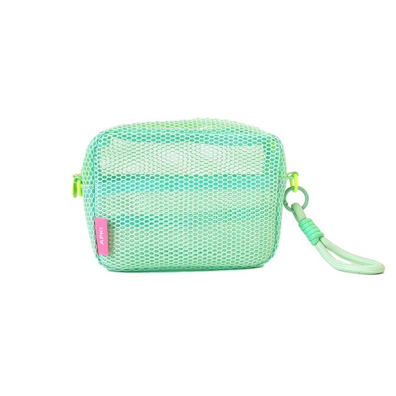 APKI kozmetikai táska, kocka alakú nylonból, hálós textúrával, multifunkcionális utazáshoz