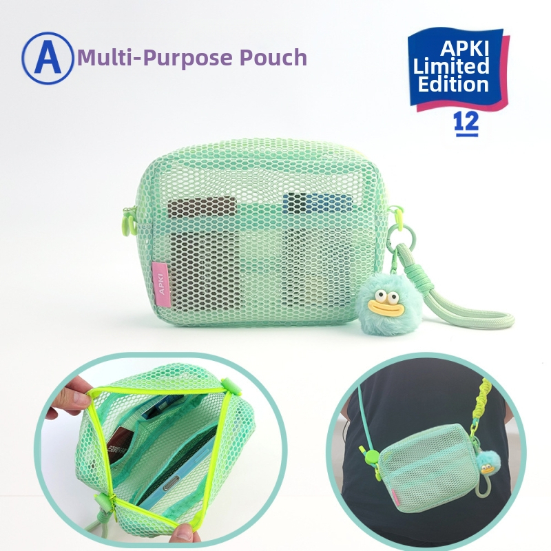 APKI kozmetikai táska, kocka alakú nylonból, hálós textúrával, multifunkcionális utazáshoz