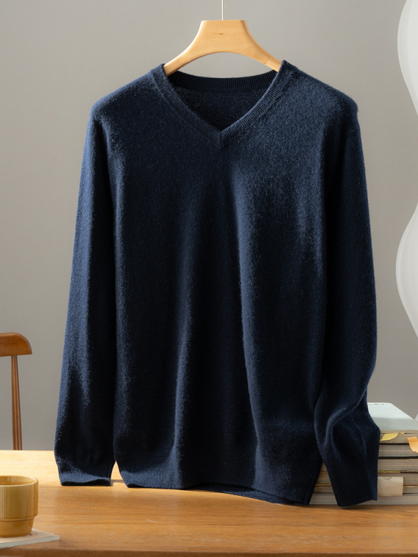 Lukasa кашмирен пуловер с V-образно деколте, свободен силует, дълги ръкави, 30–35% кашмир