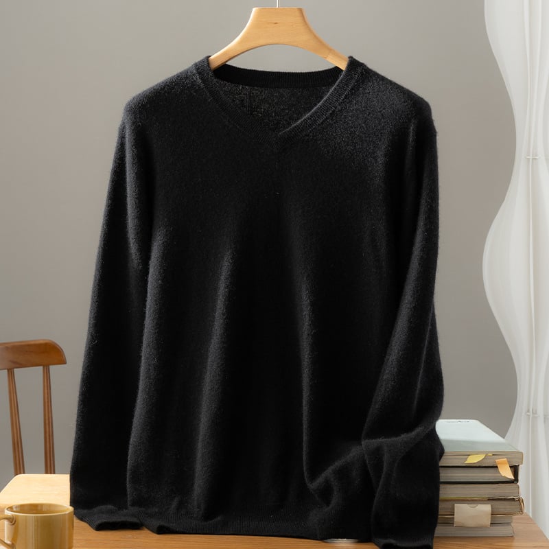 Lukasa кашмирен пуловер с V-образно деколте, свободен силует, дълги ръкави, 30–35% кашмир